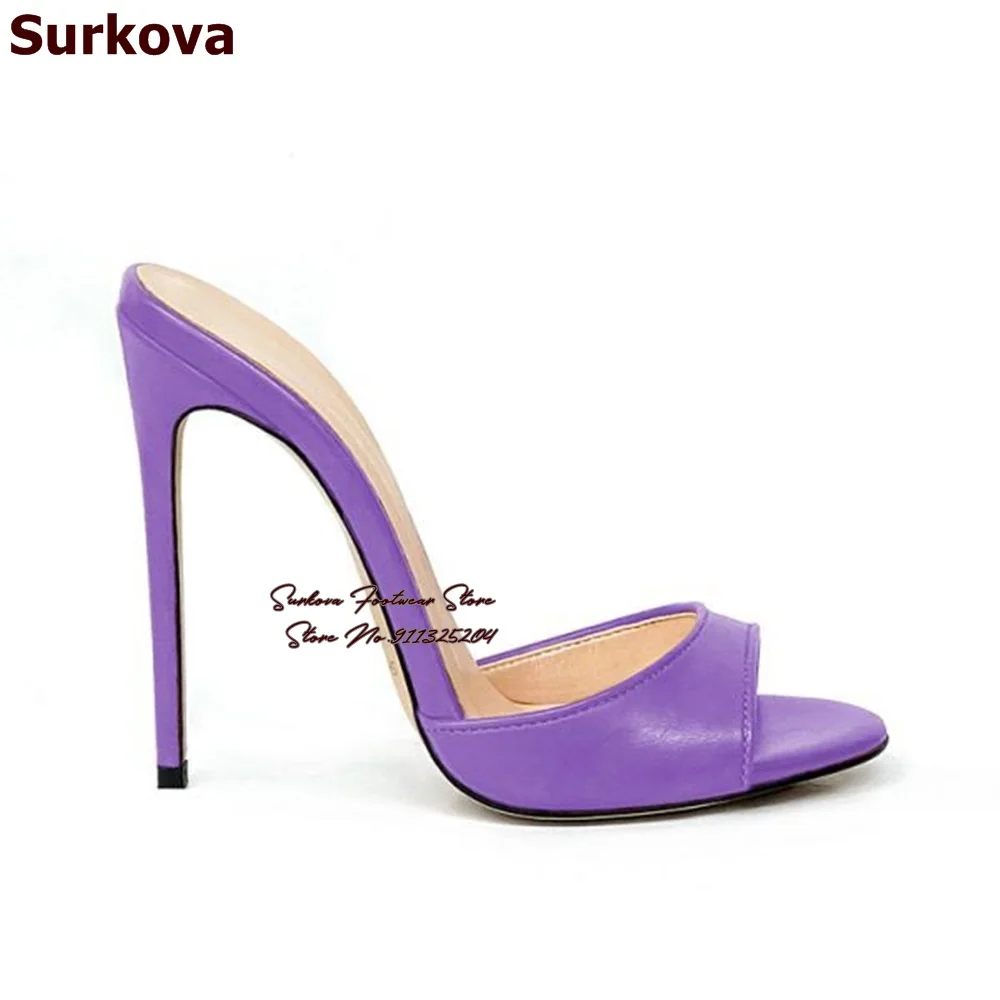 

Туфли Surkova женские на шпильках, матовые сандалии, без застежки, с круглым носком, туфли под платье, фиолетовые, желтые, розовые