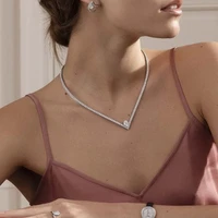simple luxury v shaped zircon necklace for women rhinestone chain girls gift bride accessories sexy party choker jewelry trend