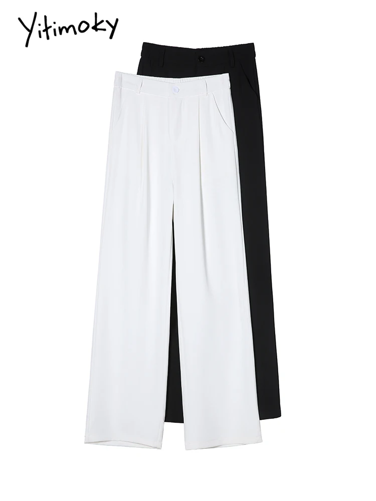 

Yitimoky Модные женские черные с высокой талией и Дартс офисная одежда прямые винтажные полная длина женские расклешенные брюки женские брюки
