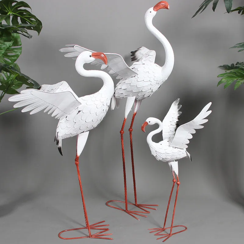 Открытый сад Iron Art Белые статуи Журавля украшение фламинго домашний декор