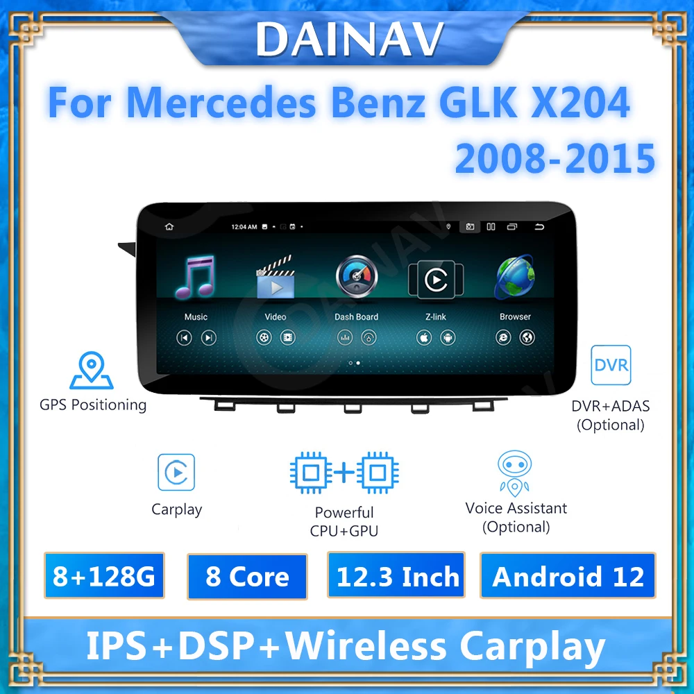 

Автомобильный радиоприемник на Android 12, 8 ядер для Mercedes Benz GLK X204 2008 2009-2015, DVD, мультимедийный плеер с GPS-навигацией, головное устройство 2 Din, 4G LTE