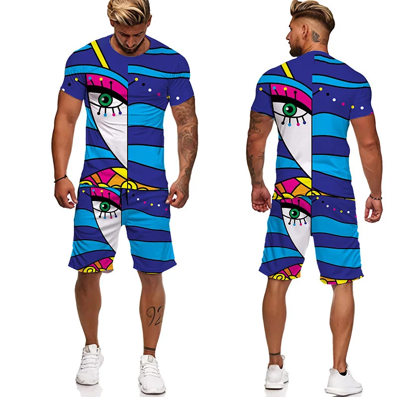 

Nouveau 3d imprimé t-shirts hommes ensemble costume de sport pour hommes motif de conception survêtement surdimensionné homme vêtements d'été lâche hommes Shorts ensembles