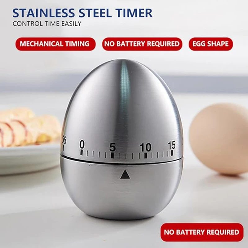 

1PC Creative Kitchen Mechanical Timer Stainless Steel Egg-Type Timer 60 Minutes Student Timing Baking Cooking Reminder