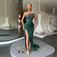 kybeliny darkgreen slit mermaid evening dresses strapless prom robe de soiree graduation celebrity vestidos fiesta women formal