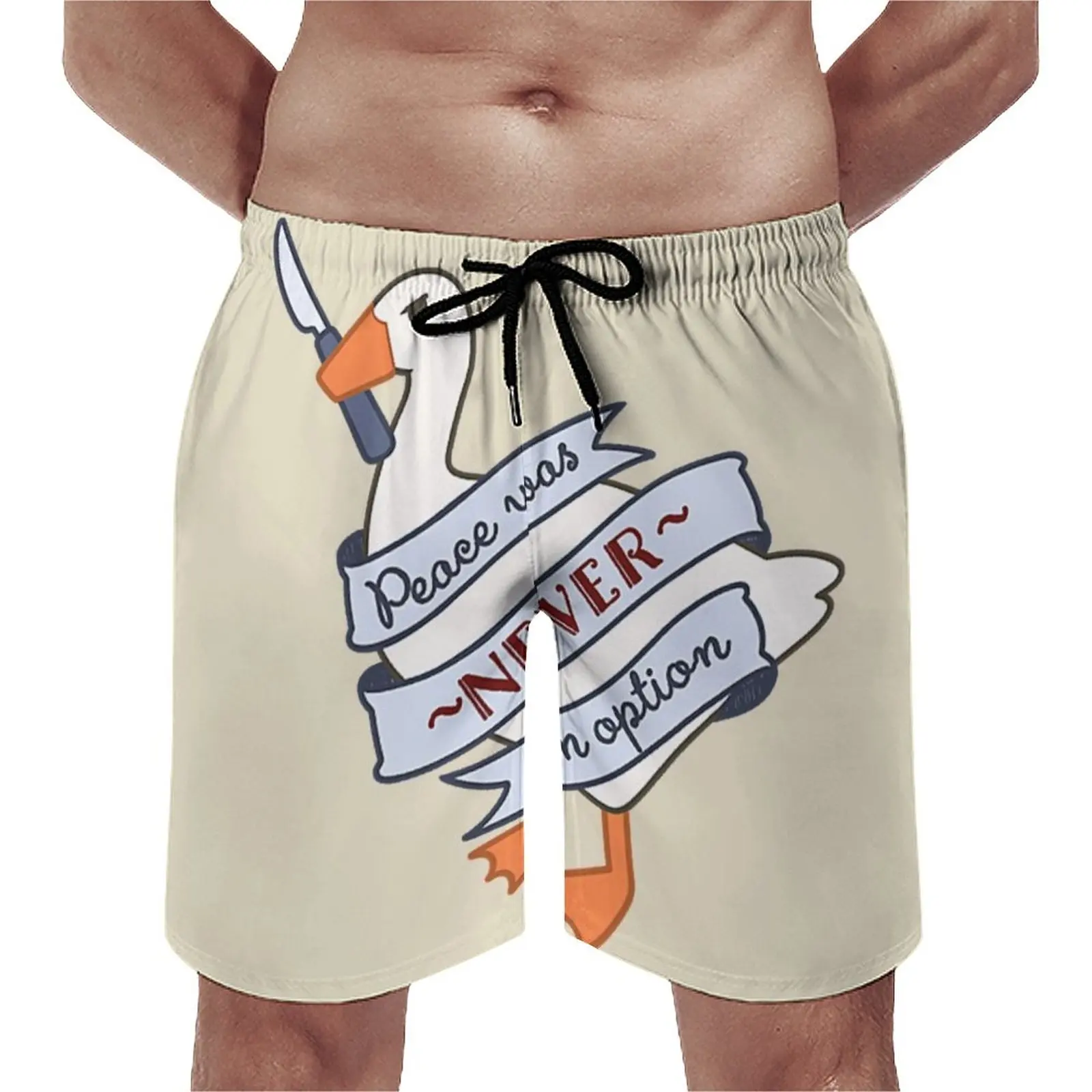 

Peace Was Never An Option Board Shorts Untitled Goose Game Humor Beach Short Pants Hot Sale Males Cute Print Swimming Trunks