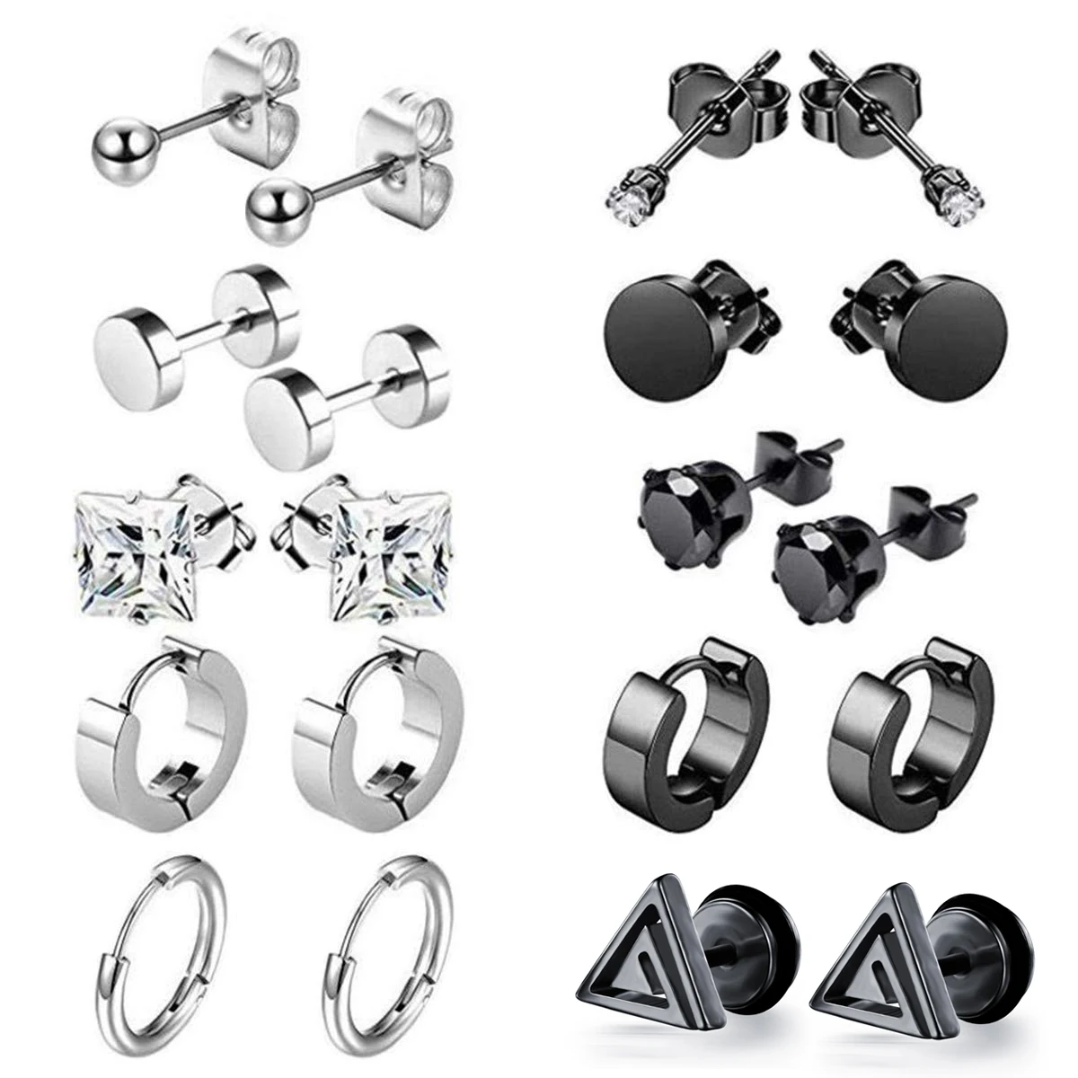 

10 Pairs Stainless Steel Earrings for Men Tiny Ball CZ Stud Earrings Cartilage Earrings Endless Earrings for Men Women
