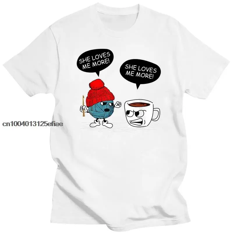 

Womens She Loves Me More Crochet Vs Coffee Funny T shirt