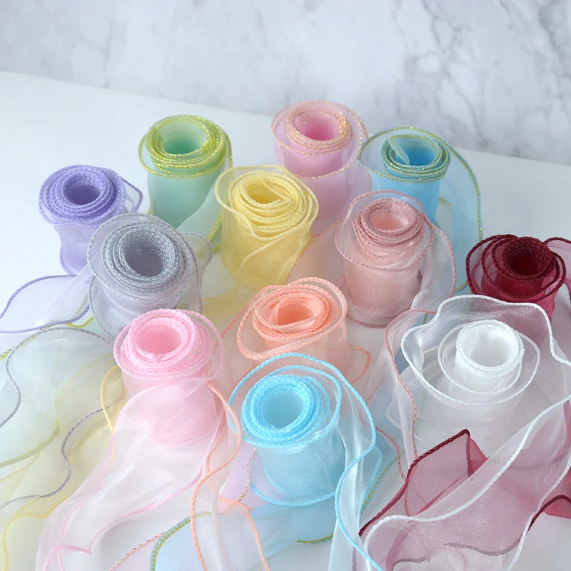 

6CM*5M Wave Silk Organza Ribbon Bow Material For Hair Ornament Cake Wrapping Decoration DIY Bouquet Gift Packing Lace Ribbons