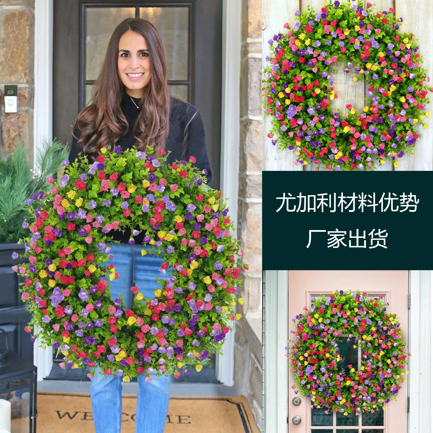 

Spring Colorful Wreath For Mr and Mrs Love Weeding Eucalyptus Simulated Plant Wreath Door Decor Flowers For Bridal Shower