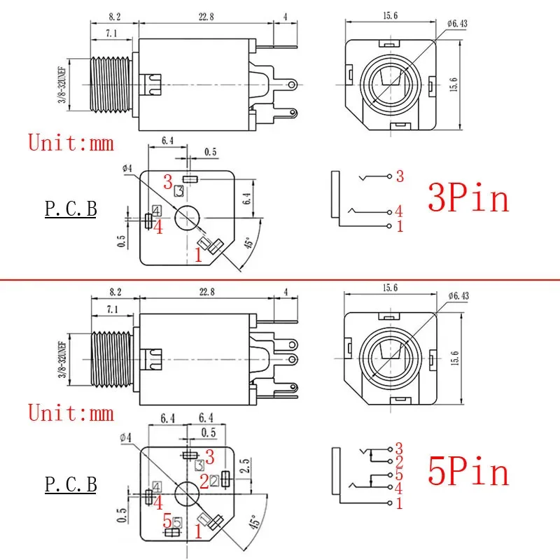 PJ-612A Audio Jack 6.35mm 14inch Female Socket 35 Pin Stereo Audio Microphone Guitar TRS Plugs Connector Nut Panel Mount (art.: 3920cfeffed58) - 3920cfeffed58