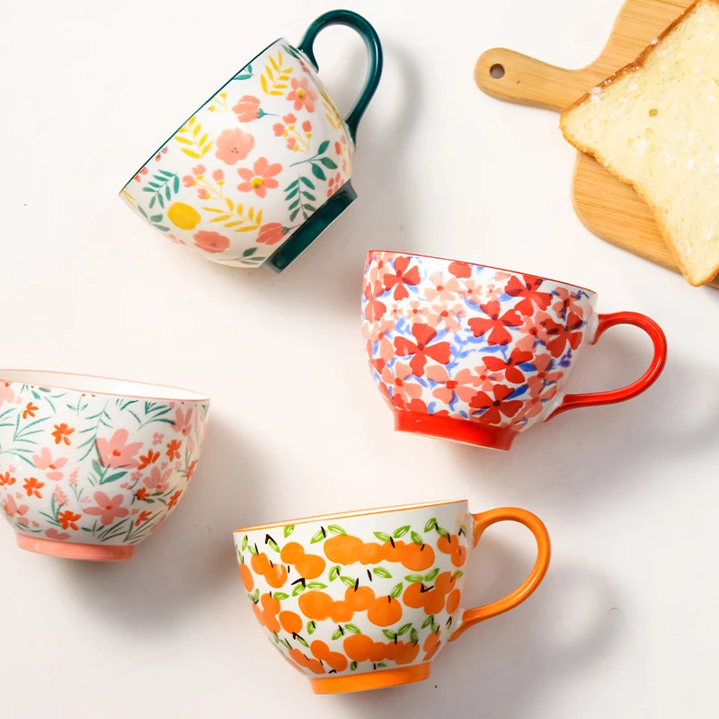AKAW Ceramic Cup Mug Cup Breakfast Cup Retro Coffee Cup