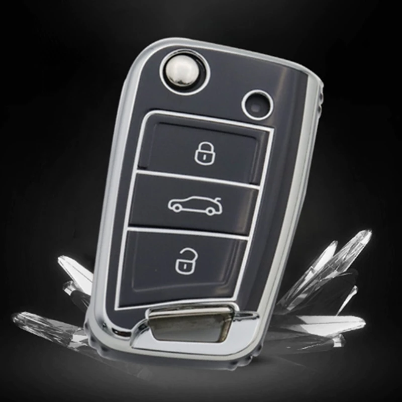 

New TPU Car Flip Key Case Cover Shell For VW Volkswagen Golf 7 MK7 Tiguan MK2 For Seat Ateca Leon FR Ibiza Skoda Octavia Kodiaq