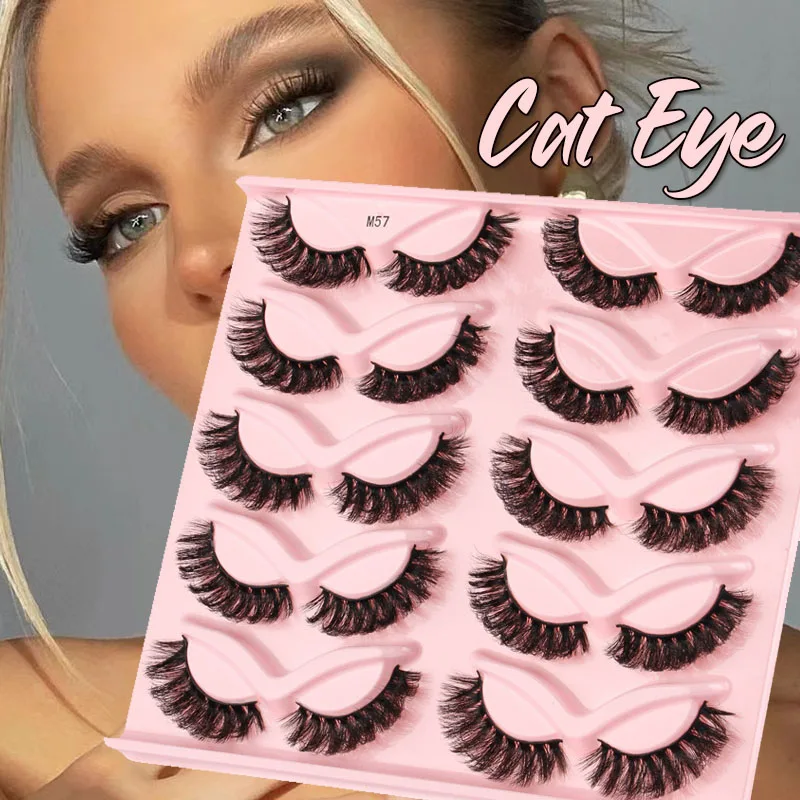 

10/5Pairs Cat Eye Lash Natural Long Winged Fake Mink Eyelashes Handmade Thick Curl Eyetail Elongation Lash for Eyelash Extension