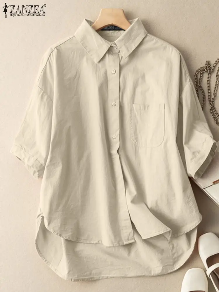 

2022 New Womens Blouses Lady Loose Half Sleeve Oversized Shirt Casual Tunic Blusas Women Shirts ZANZEA Button Lapel Cardigan Top