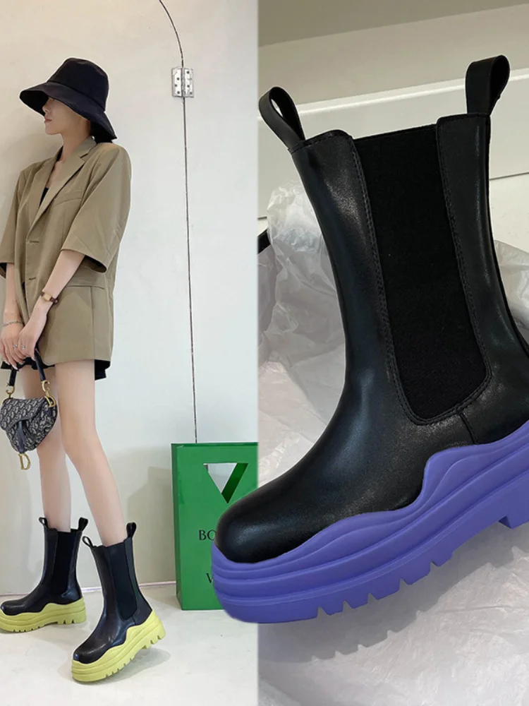 

Boots Women Shoes Mid-tube Autumn New 's Style Short Chimney Thin s Leather