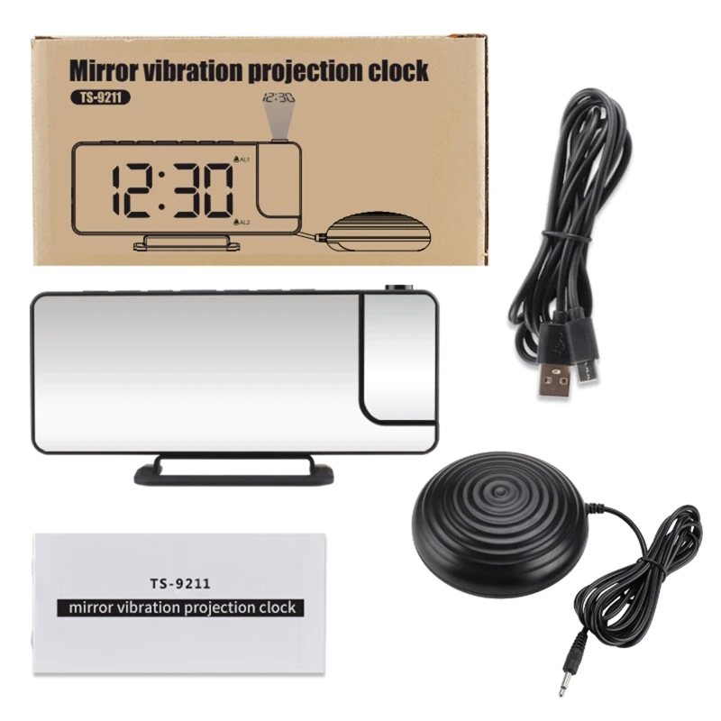 

USB Rechargeable Vibrating Alarm Clock Projection Snooze for Time Clocks for Children Heavy Sleepers Wake Up Light Sensi