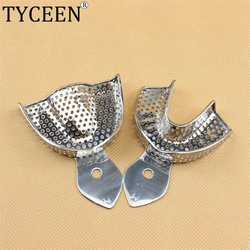 

2pcs/set Dental Impression Tray Autoclavable Upper Lower Teeth Trays Stainless Steel Denture Instrument Dentist Tools