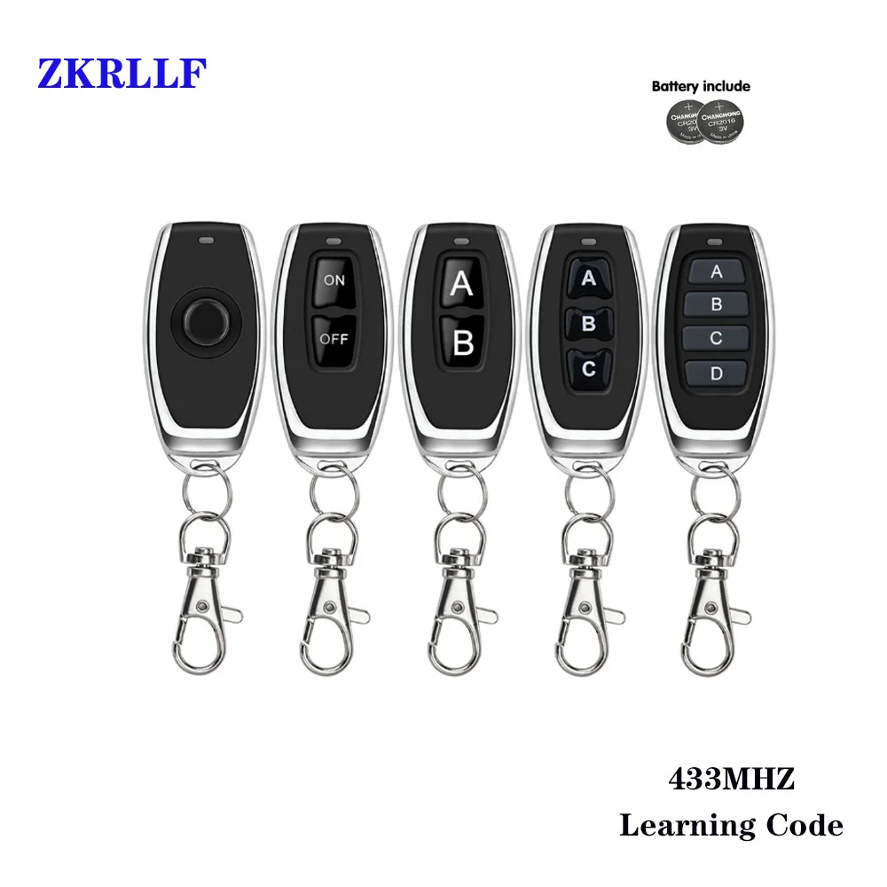 Пульт дистанционного управления ZKRLLF 433 МГц RF, код обучения, кнопка EV1527, передатчик умного дома для светильник Ки, автомобильные ворота, двери...