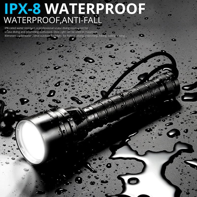 

IPX8 Waterproof Outdoor Portable T6 Super Bright Flashlight 18650 Battery Hand Lamp Diving Torch High Power Led Flashlights