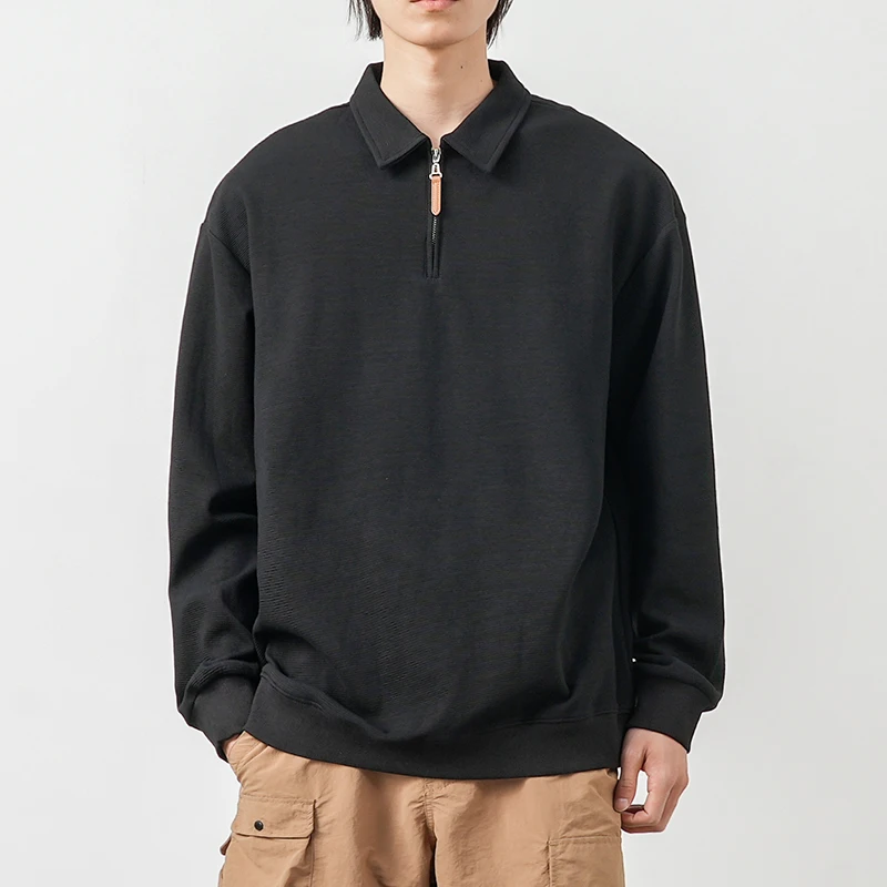 Мужская Однотонная рубашка-поло Dukeen на молнии с длинным рукавом Повседневная