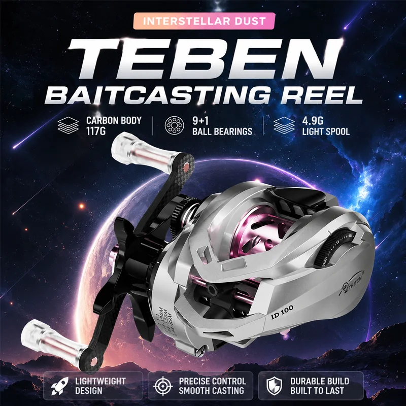 Фото Катушка для бейткастинга TEBEN ID Stardust Micro, 117 г, ультралегкая, карбоновая, с короткой осью, без обратного хода, для дальнего заброса, для ловли форели, для рыбалки на открытом воздухе №1