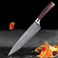 8 inch chefs knife 7cr17 stainless steel knife imitation damascus large wave pattern color wooden handle