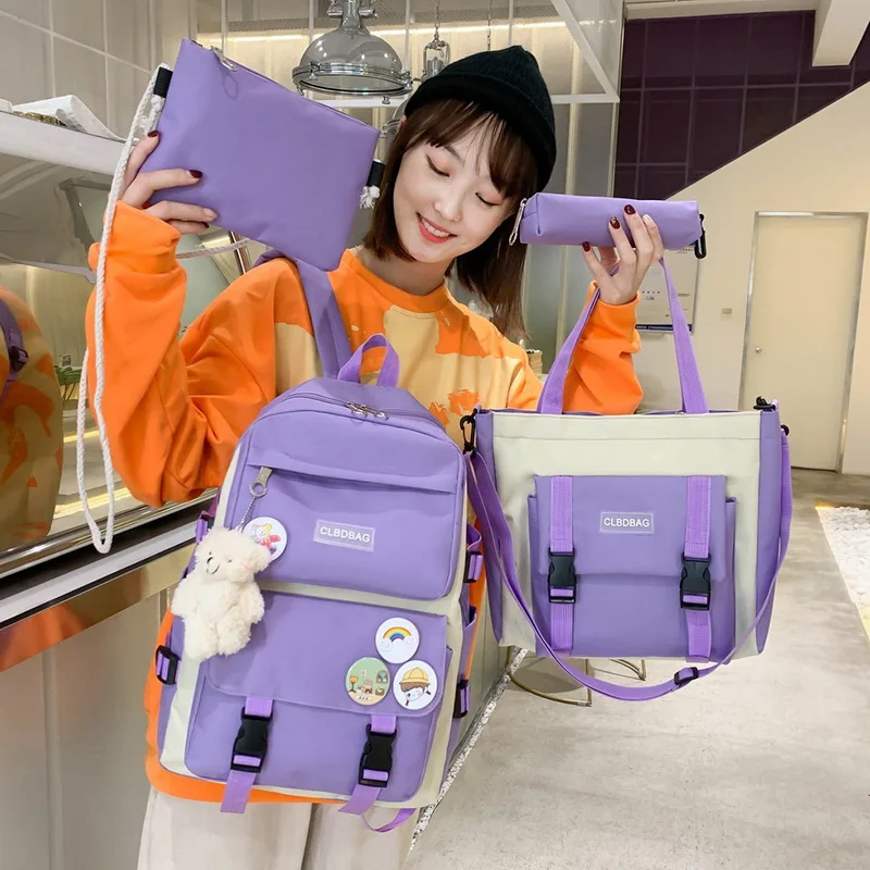 

Boys Canvas Laptop Girls Backpacks Travel Mochila Bagpack School Sets Women Teenage Bags Schoolbags Backpack 4pcs For For