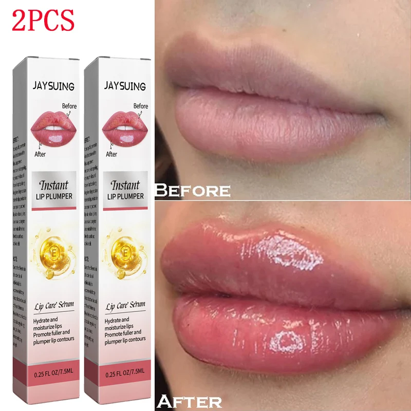 

2pcs Instant Volumising Lip Plumper Serum Collagen Lips Plumping Gloss Oil Reduce Fine Lines Long Lasting Moisturizing Lip Care