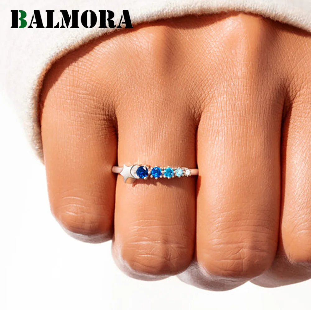 

BALMORA S925 Silver Zircon Star Meteor Finger Rings For Women Girl Wedding Engagement Statement Elegant Anillo Jewelry Gift
