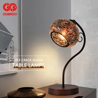 ggbingo table lamp retro light luxury bedside lamps protection eyes creative round ice crack glass light for bedroom study