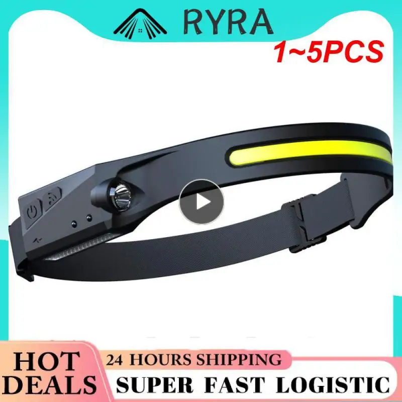 

1~5PCS Induction Headlamp Camping Search Light USB Rechargeable Headlight Led Head Torch Work Light With Built-in Battery