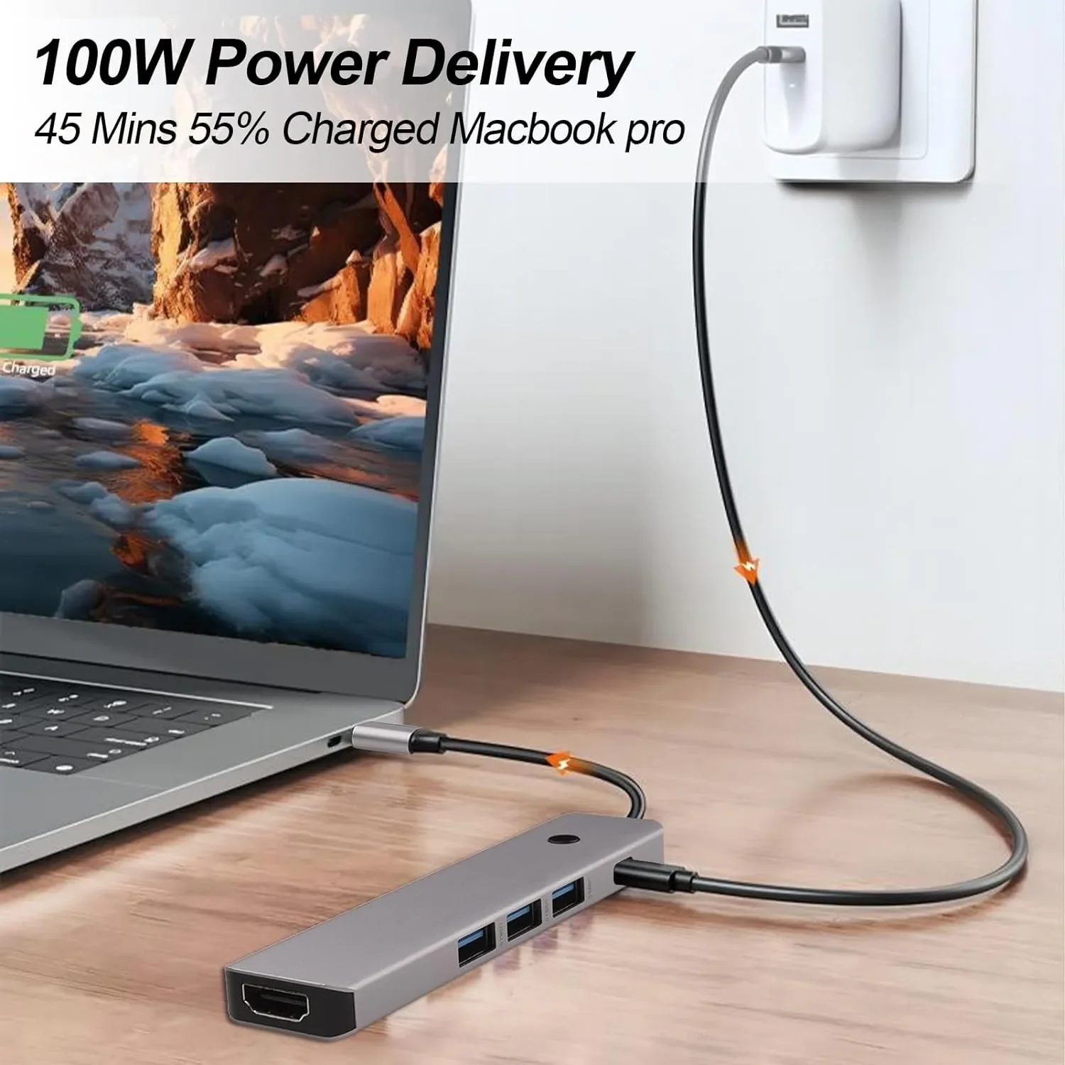 Usb-концентратор 5 в 1 с поддержкой 4k HDMI и кнопкой включения/выключения
