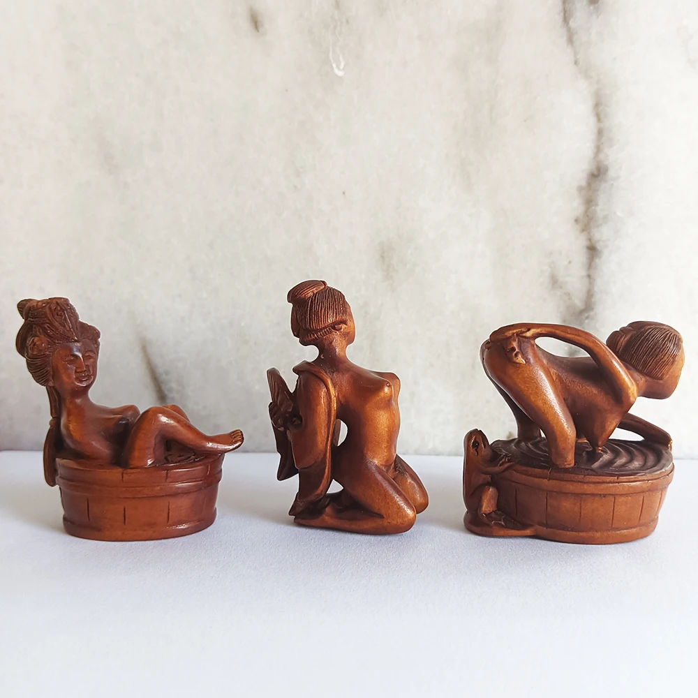 Ручной резной самшит Netsuke, фигурки женщин