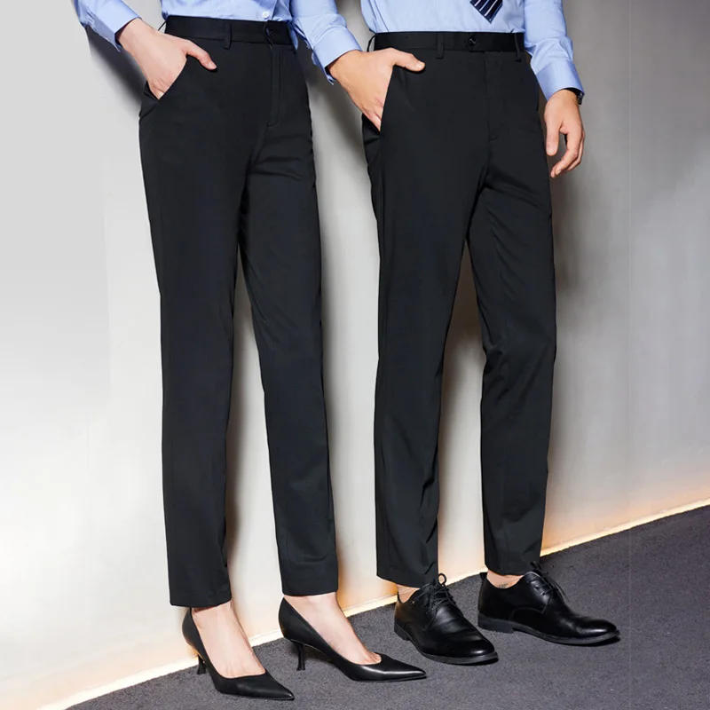 Мужские эластичные брюки прямые без глажки черные облегающие рабочие