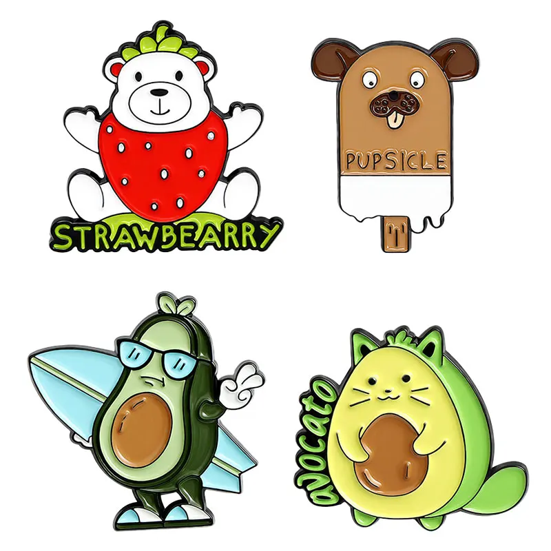 

Bear Strawberry Enamels Pins Sweet Cute Fruit Brooches Cartoon Avocado Ice Cream Badges Bag Hat Backpack Accessories Jewelry