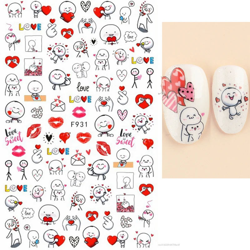 

3D наклейки для дизайна ногтей День Святого Валентина мультфильм Любовь Дизайн ногтей слова сердце наклейки милые аниме кошки собаки Маникюр слайдеры