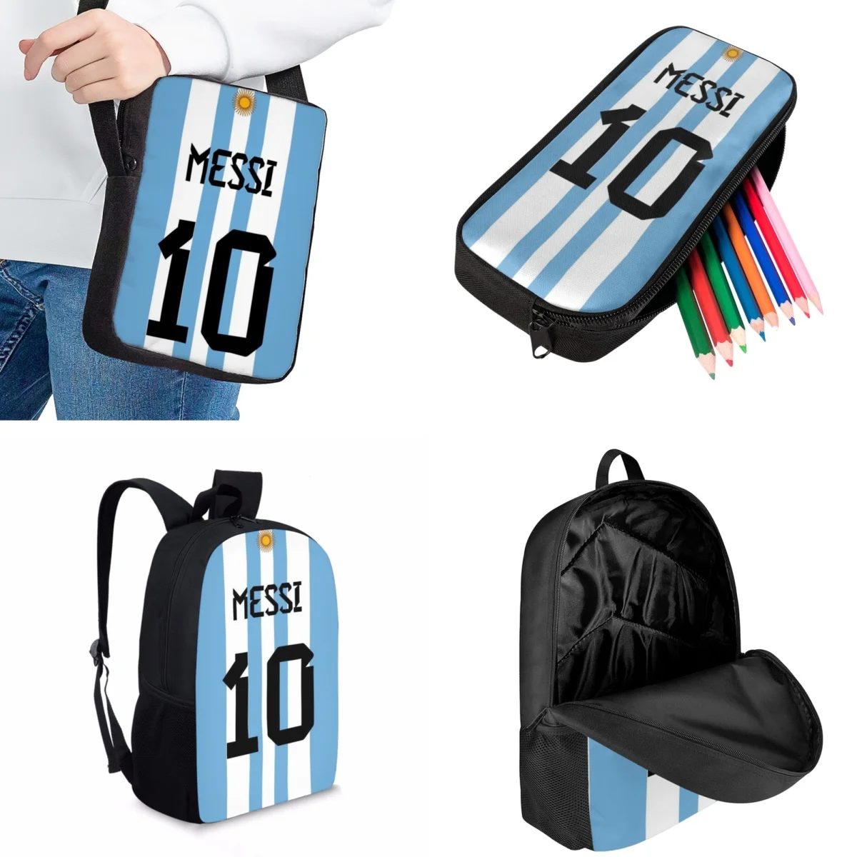 Jackherelook Fashion Boys' School Backpacks 3pcs Soccer Jersey Numbers Kids School Bags Holiday Gifts Children Daily Book Bags