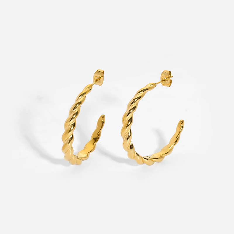 

Trendy 18K Gold Plated Stainless Steel Croissant Studs Jewelry Large Twisted Rope Hoop Earrings for Women Party Gift