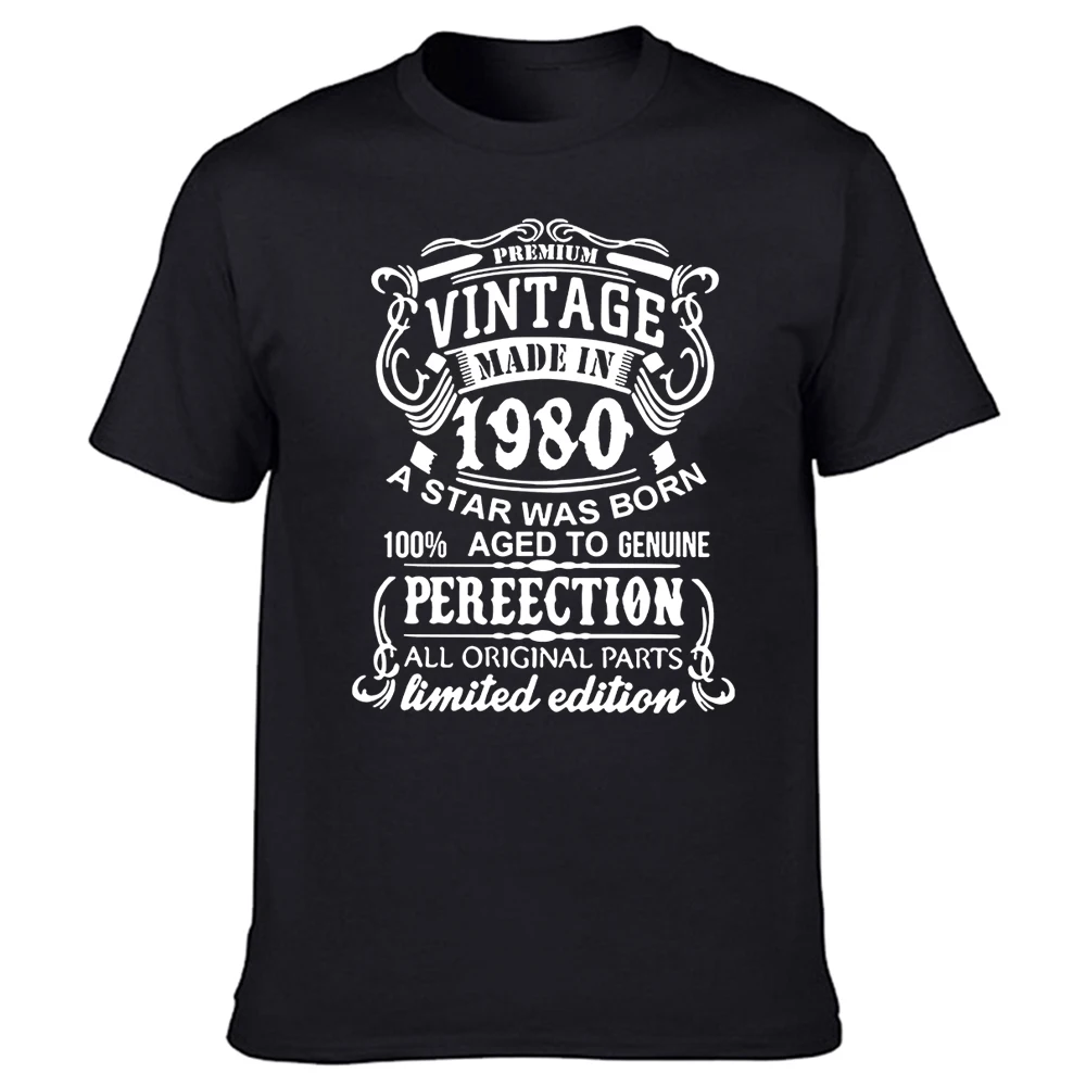 

Funny Vintage 1980 Aged to Perfection T Shirts Graphic Cotton Streetwear Short Sleeve Original Parts Retro Birthday Gift T-shirt
