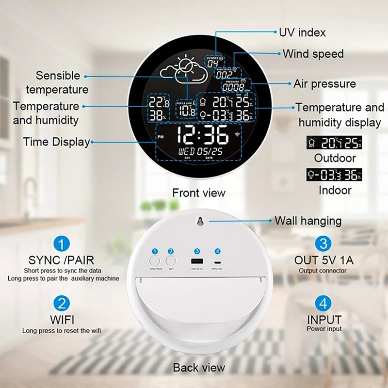 Buy for Tuya Wifi Smart Weather Station with Clock Temperature & Humidity Meter Large Color Screen Temp Gauge