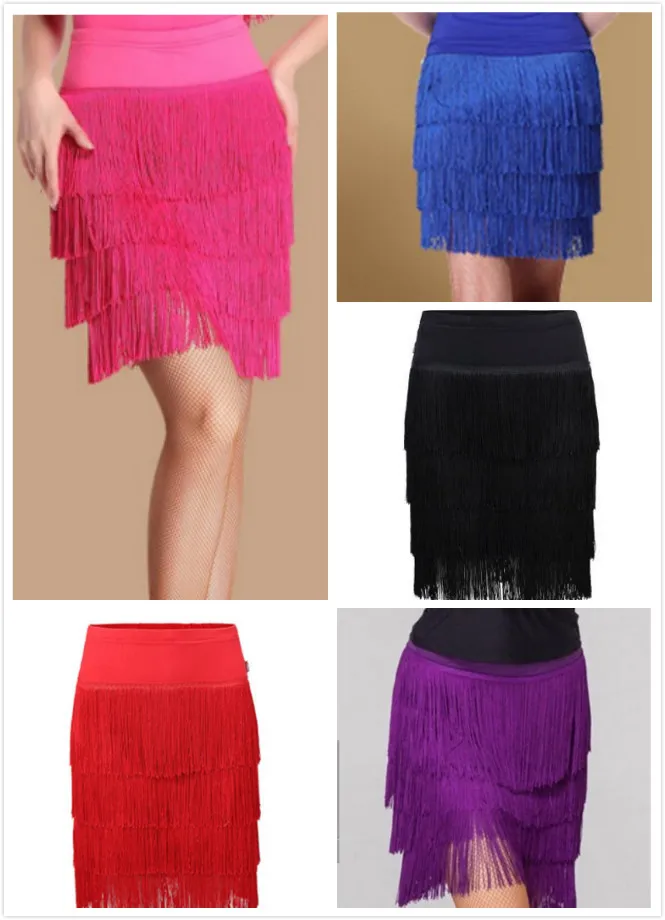 

2022 Latin Skirt New Adult Four Layers Fringe Design Samba Dance Skirts Cha Cha Professional Competition Ballroom Costumes