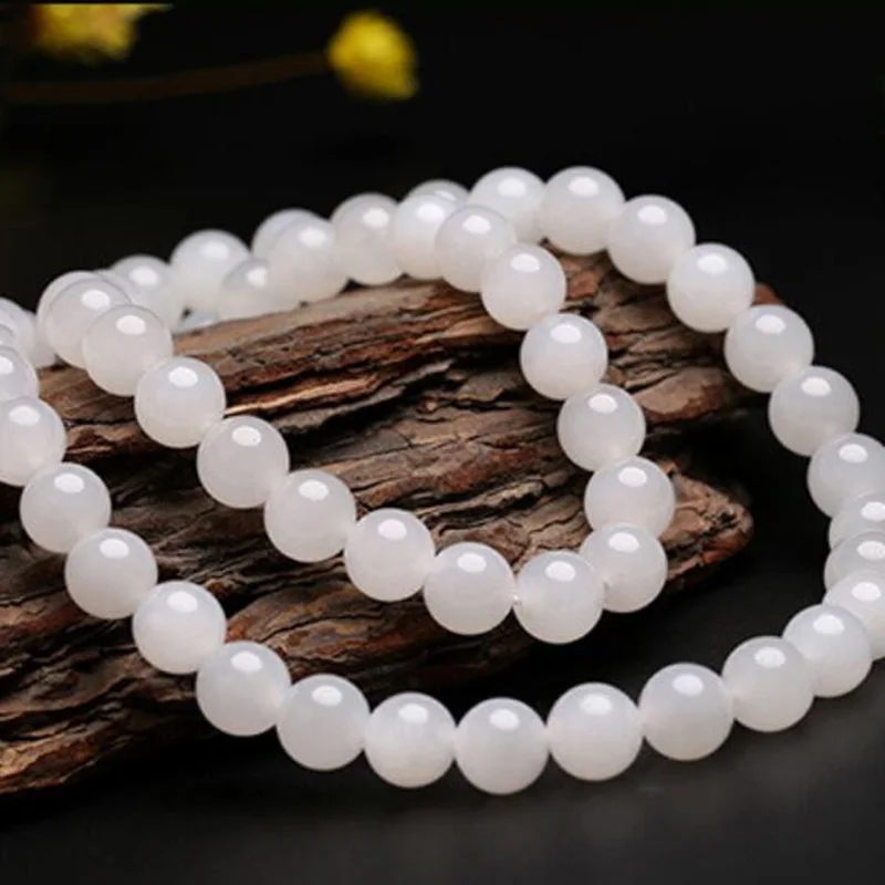 

Natural White Jade Beaded Necklace Women Healing Gemstone Jewelry 8mm Hetian Jades Stone Round Bead Lucky Amulet Ladie Necklaces