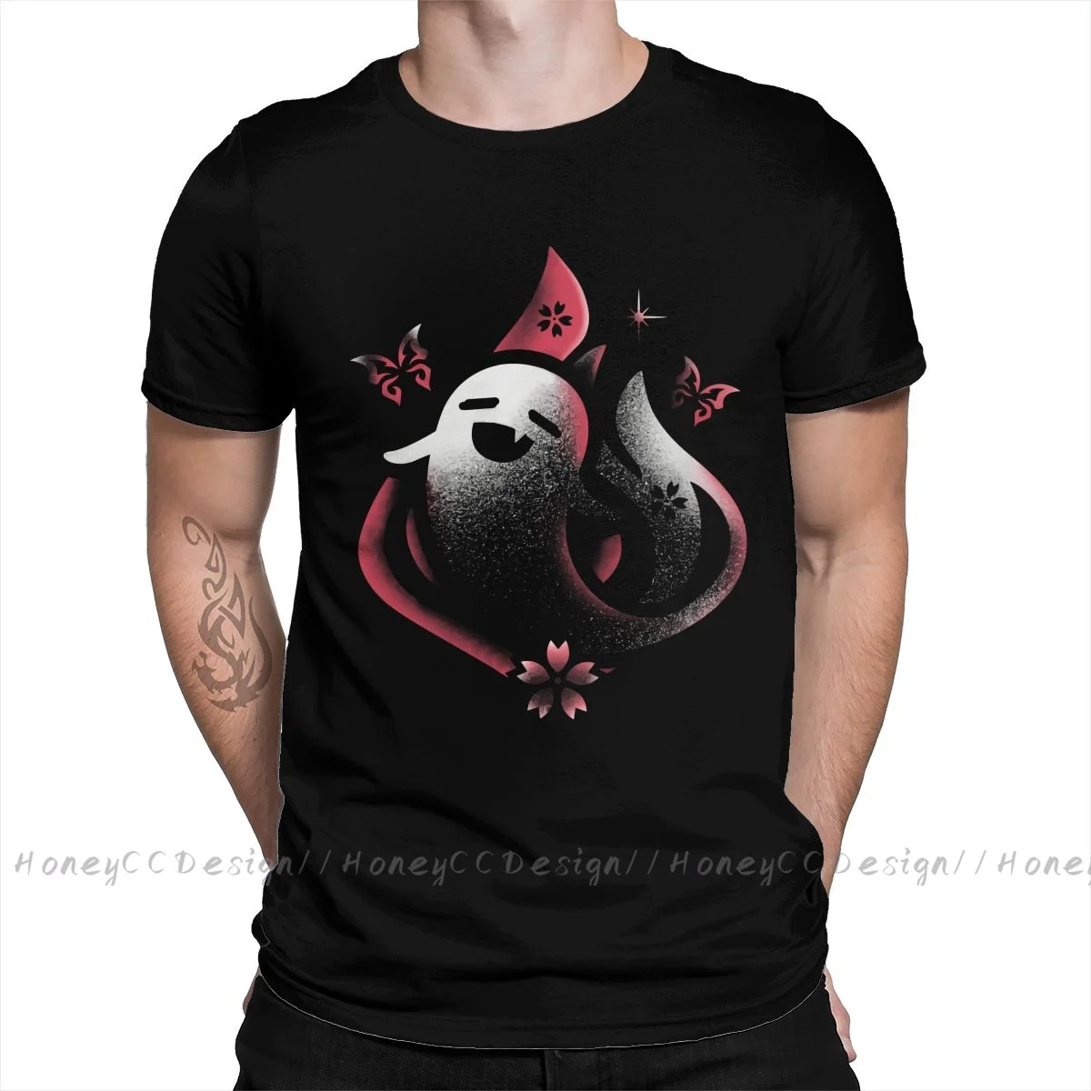 Genshin Hu Tao Print Cotton T-Shirt Camiseta Hombre Hu Tao Ghost Pyro Element For Men Fashion Streetwear Shirt Gift