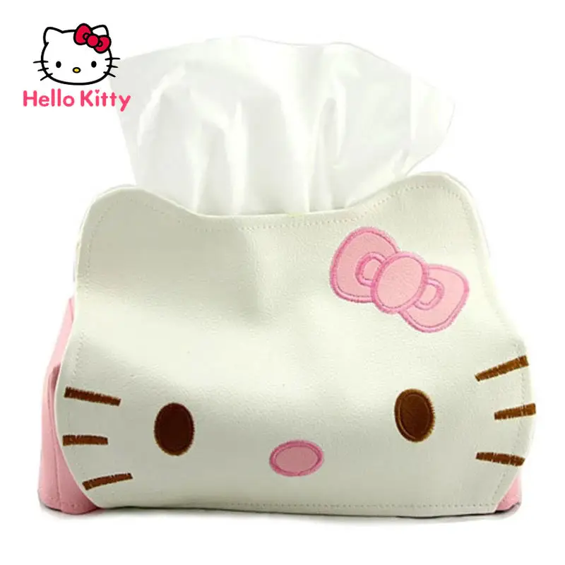 

Hello Kitty, автомобильная мультяшная коробка для салфеток, кошка, кожаная Милая бумажная коробка, салфетка, чехол, товары для украшения салона автомобиля