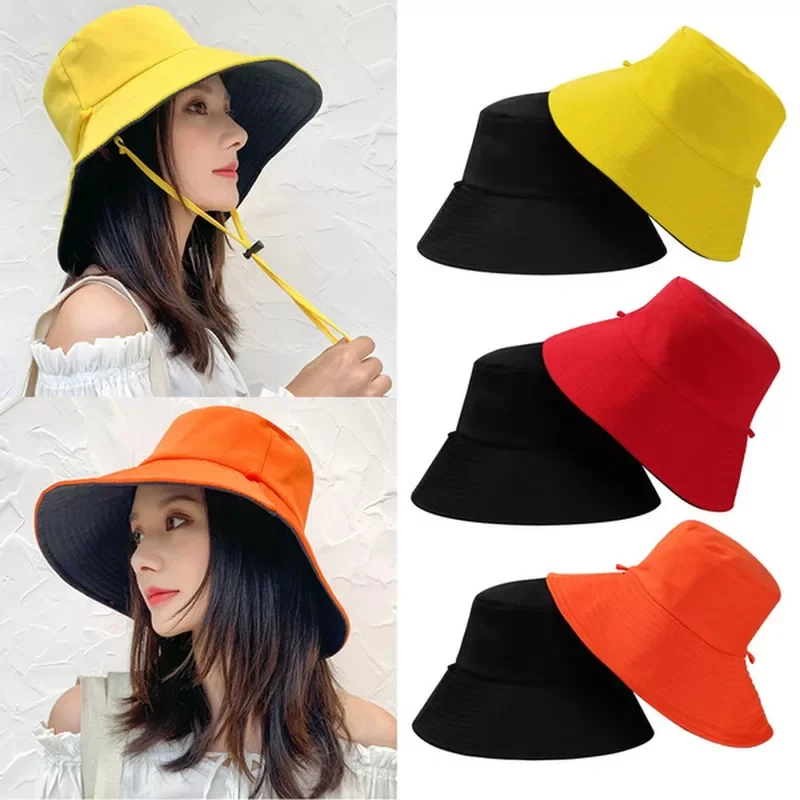 

Fashion Double-sided Foldable Bucket Hat Summer Sun Hat for Women Girls Visor Fisherman Cap Anti-UV Wide Brim Sunscreen Hats Cap