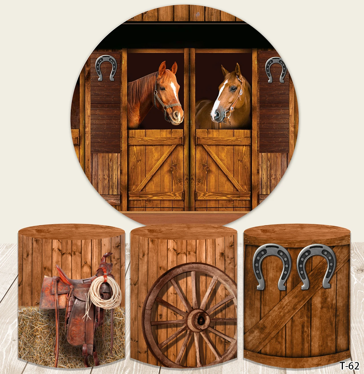 

Horse Stable Round Backdrop for Birthday Decor Background Cylinder Pedestal Covers Plinth Cover Printed Fabric Baby Shower