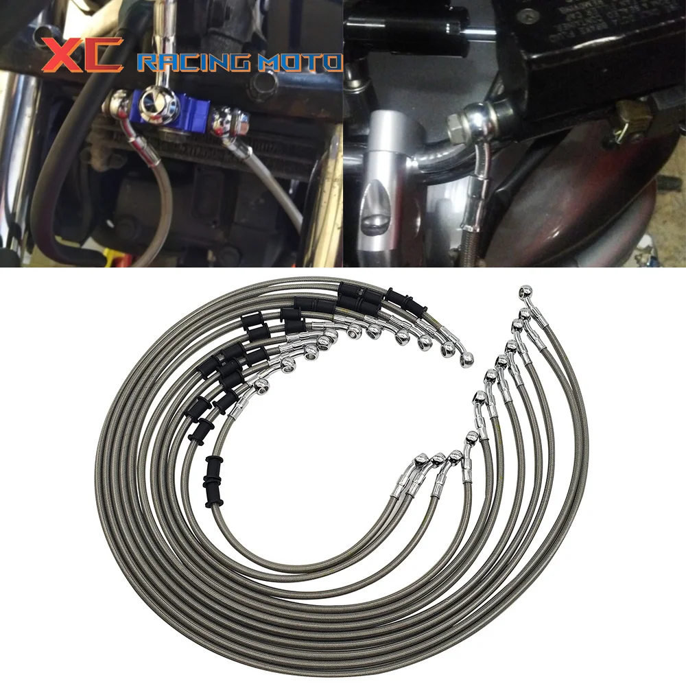 10mm 28 Degree Motorcycle Dirt Bike Braided Line Steel Brake Hose Cable Banjo Pipe 40mm-1400mm For Motorcycle Scooter Universal