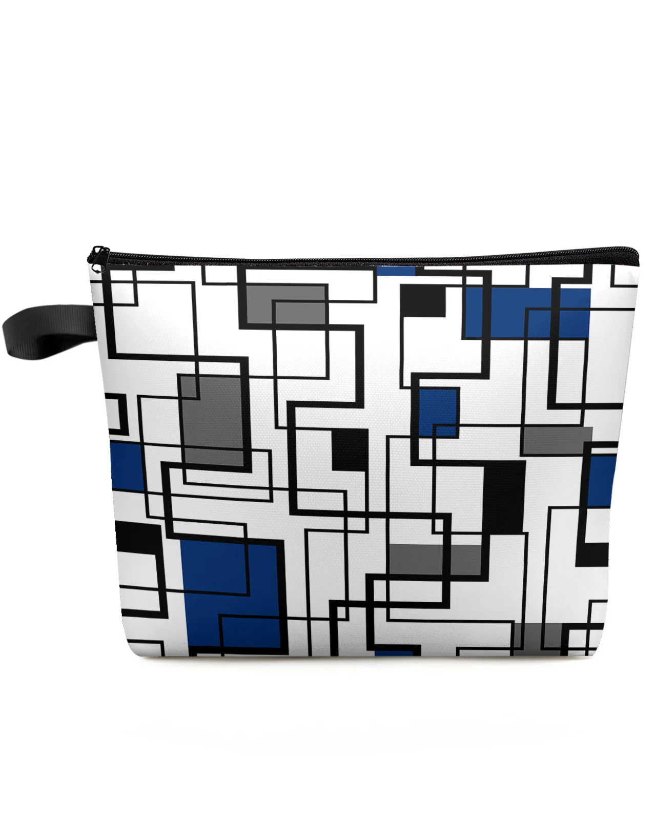 

Abstract Geometry Square Modern Art Black Blue Makeup Bag Pouch Women Essentials Cosmetic Bags Organizer Storage Pencil Case