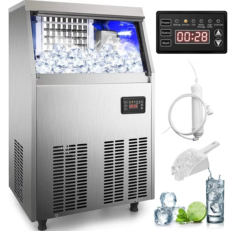 

VEVORbrand Commercial Ice Maker120-130lbs/24H with 33lbs Bin, Full Heavy Duty Stainless Steel Construction, Include Water，Filter