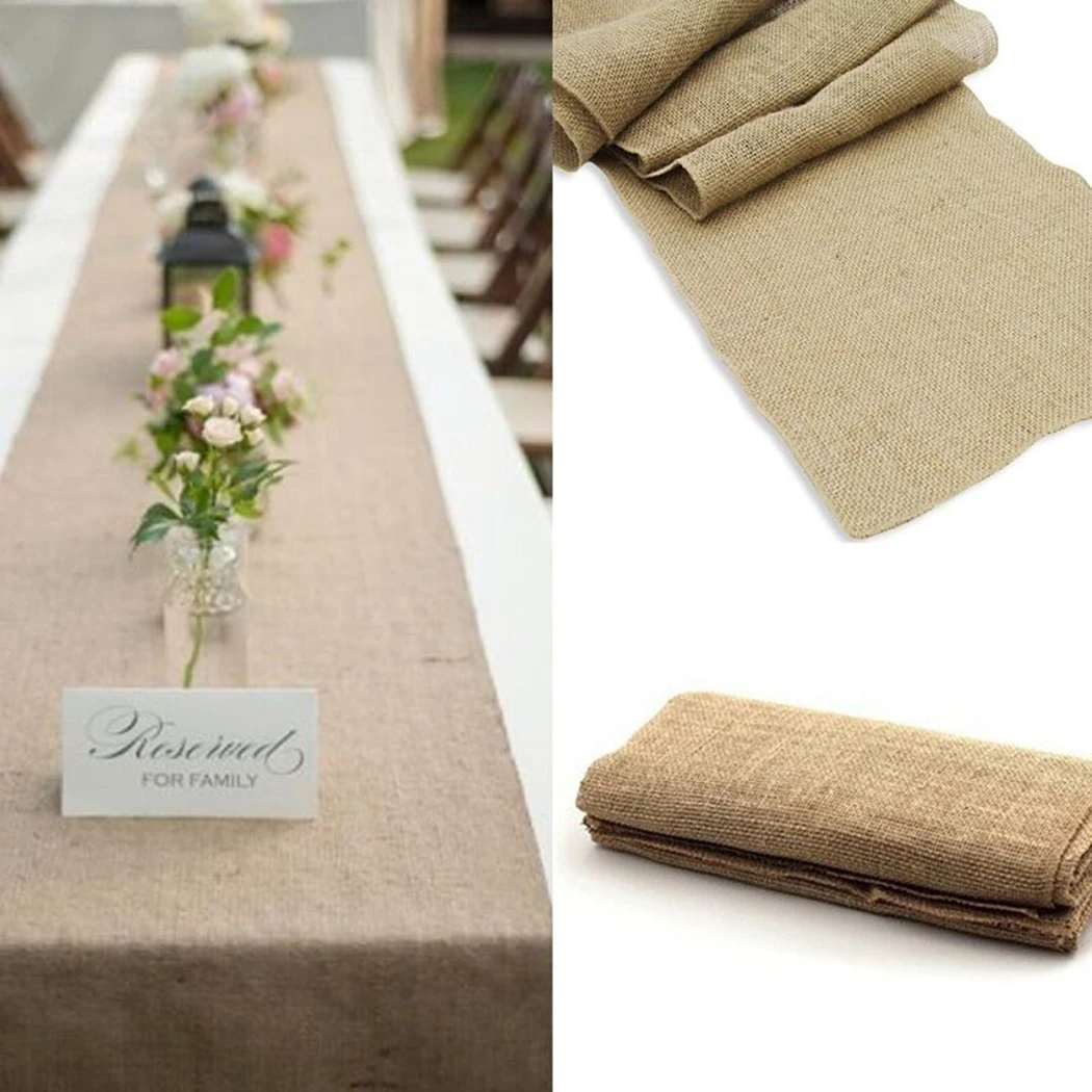 

30x275cm Natural Burlap Imitated Jute Linen Table Runners For Wedding Decoration Party Home Tea Table Runner Table Cover